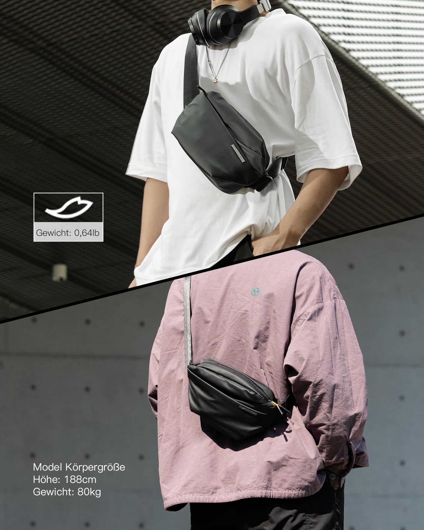 Inateck Sling Bag, Stilvolle Umhängetasche mit verstellbarem Schultergurt, wasserabweisende Umhängetasche für Damen und Herren
