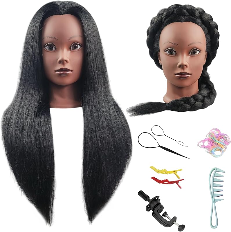 Yaki Hair Mannequin Head for Braiding, Black Mannequin Head with Hair | Braiding Mannequin Head, 21" Training Head for Cosmetology Students Practice Curl, Doll Head for Hair Styling Kids