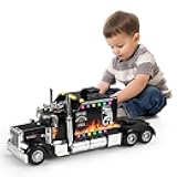 EOQIFJM Semi Truck Toy with Light and Sound Pull Back, Heavy Tow Truck 1:24 Metal Diecast Model Car Gifts for Boys, Girls, Kids, Vehicles Lovers Collecttion, Black