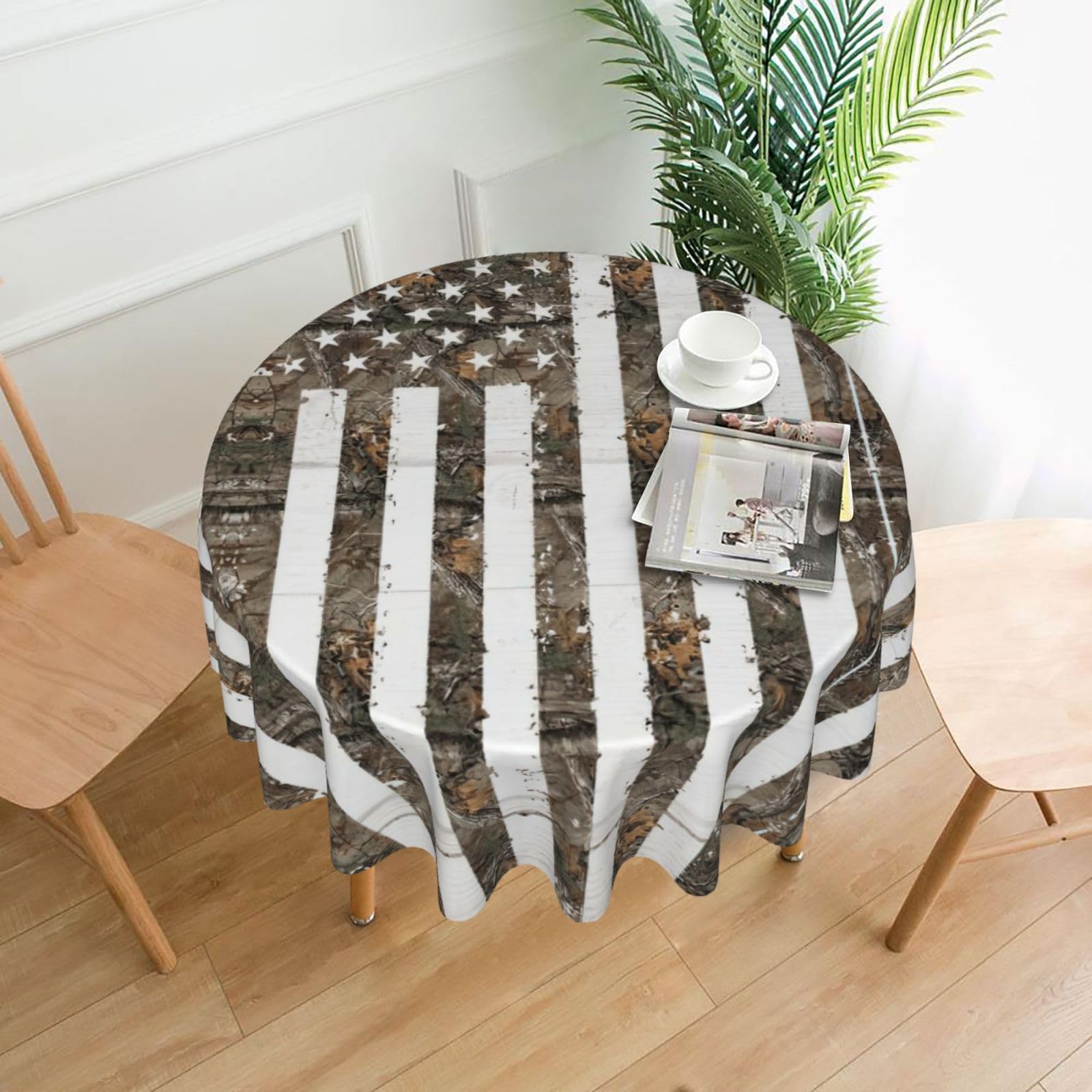 Zcmkjlg Interstellar American flag Camouflage Print Quick Ship Round Tablecloth 60in Polyester Washable Cover for Dining Room