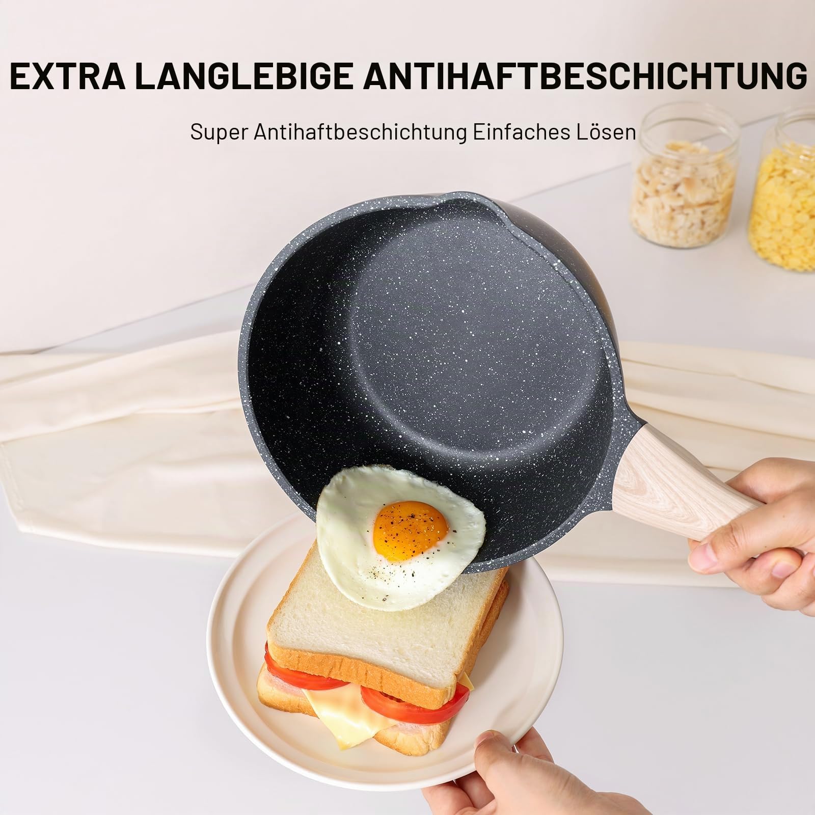 Kordisen Saucenpfannen-Set mit Deckel, 16cm+ 20cm Antihaft-Kochtöpfe mit Ausgießer, leicht zu reinigen, kleiner Küchen-Induktionskochtopf mit Granitbeschichtung, PFOA/PFOS-frei (schwarz)