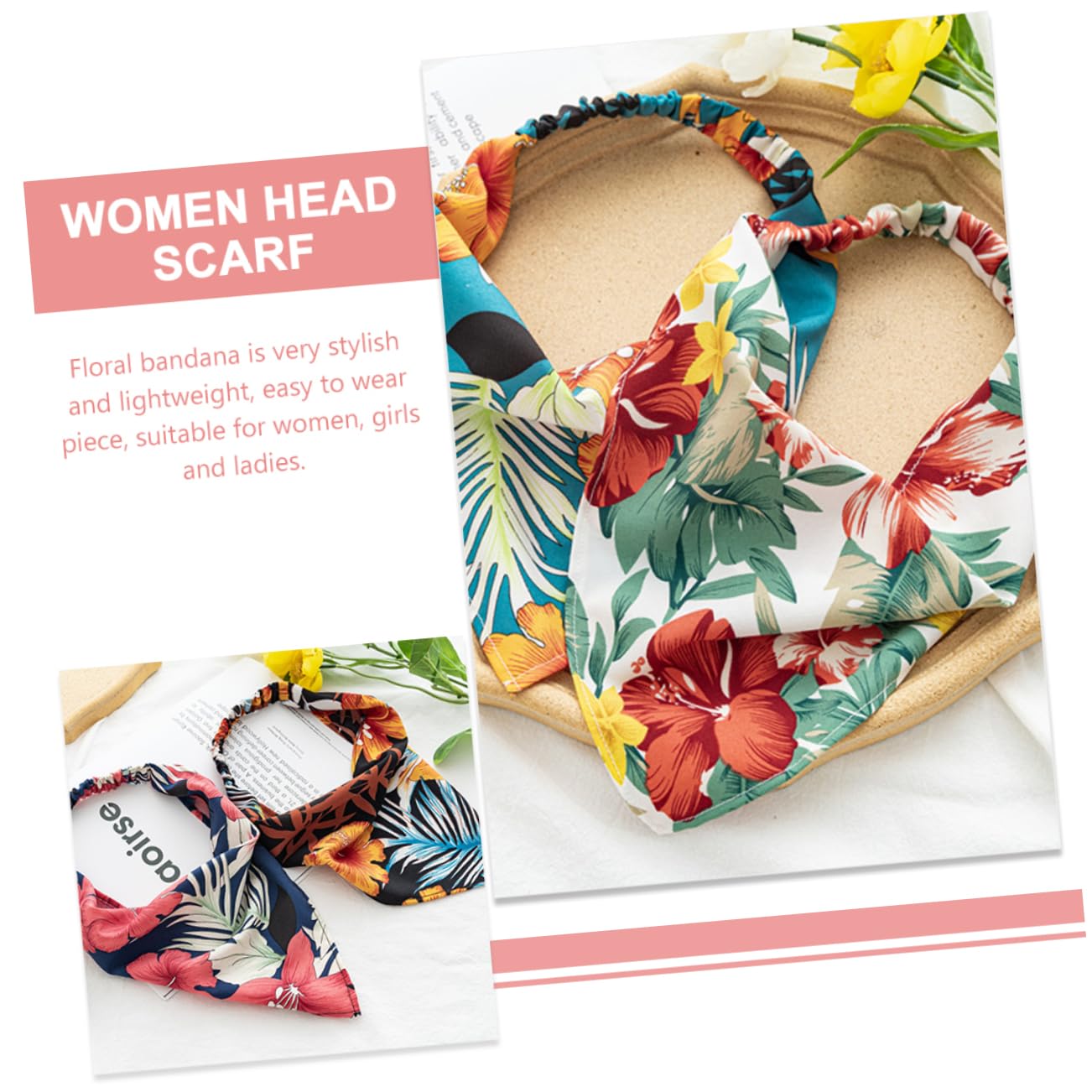 4 Set Di Bandane Per Da Donna Con Motivo Floreale Elastiche Alla Moda Per Donne 4 Pezzi*4