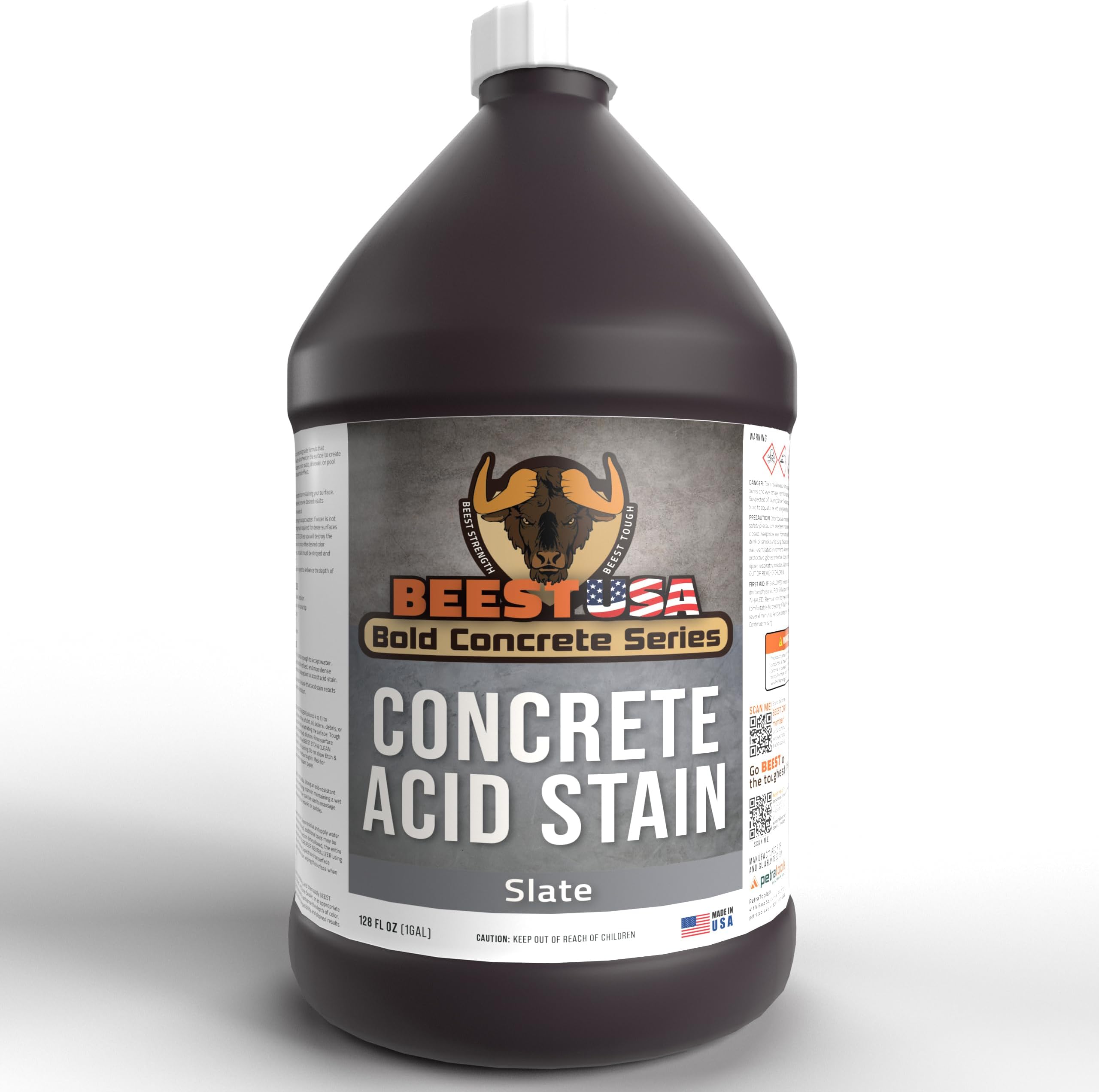 BEEST Concrete Stain - Slate - 1 Gallon, Test 8 oz Concrete Dye on a Small Area for Desired Results - Acid Stain for Floors, Pavers, Patios, Countertop, Cement, Driveway - Unique Marbled Finish