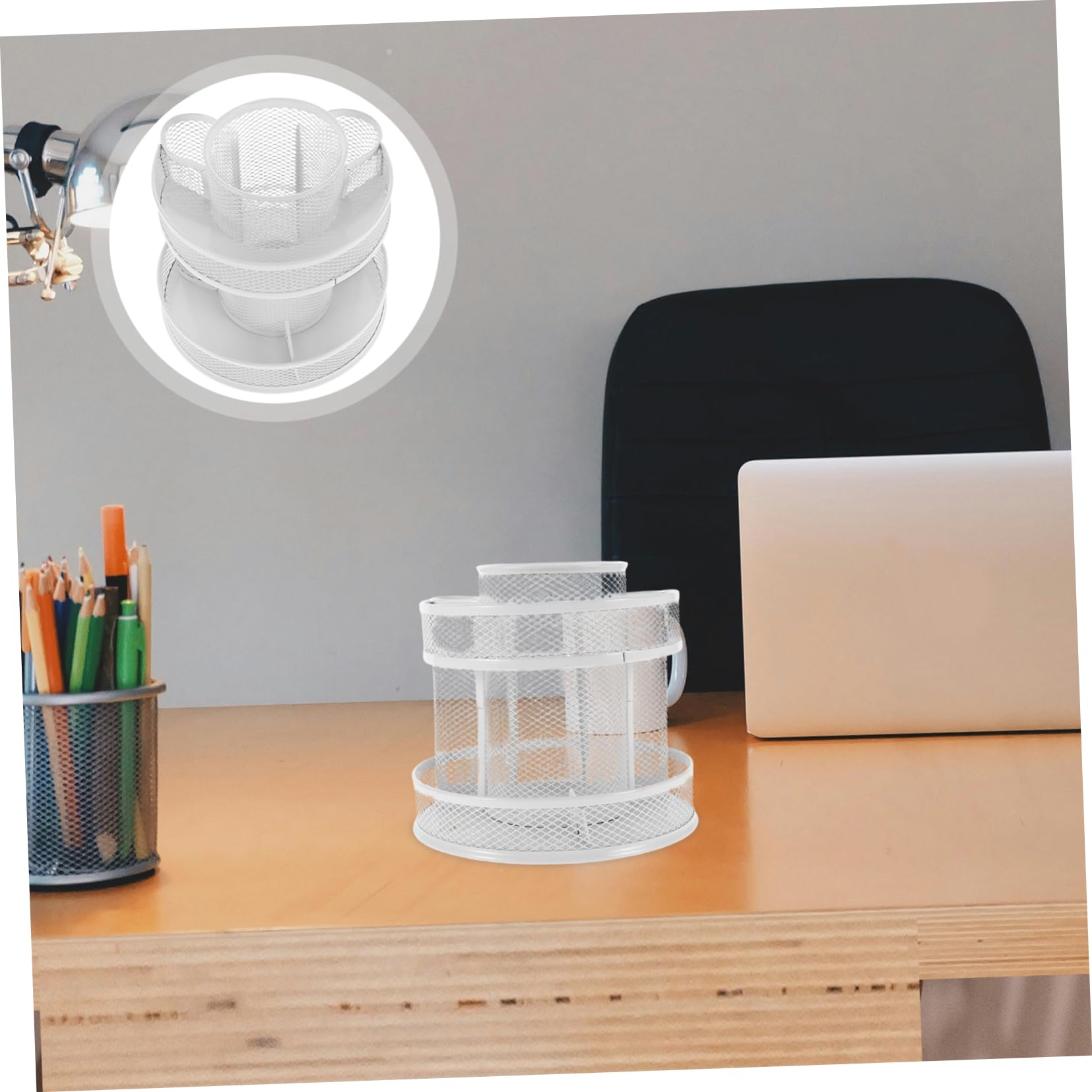 360grado Portapenne Girevole da Scrivania Gradi in Metallo Resistente Organizer per Cancelleria Design Due Strati e Visibilità Chiara Adatto per Ufficio e Casa