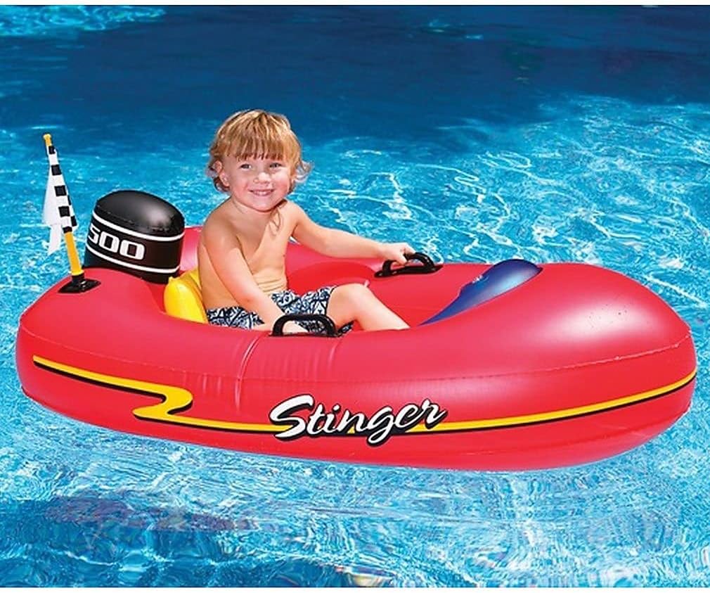 swimline inflatable swimming pool float ride-on mattress lounger raft – fun poolside ride for crew, speedboat, red, 49" red speedboat stinger raft pool float