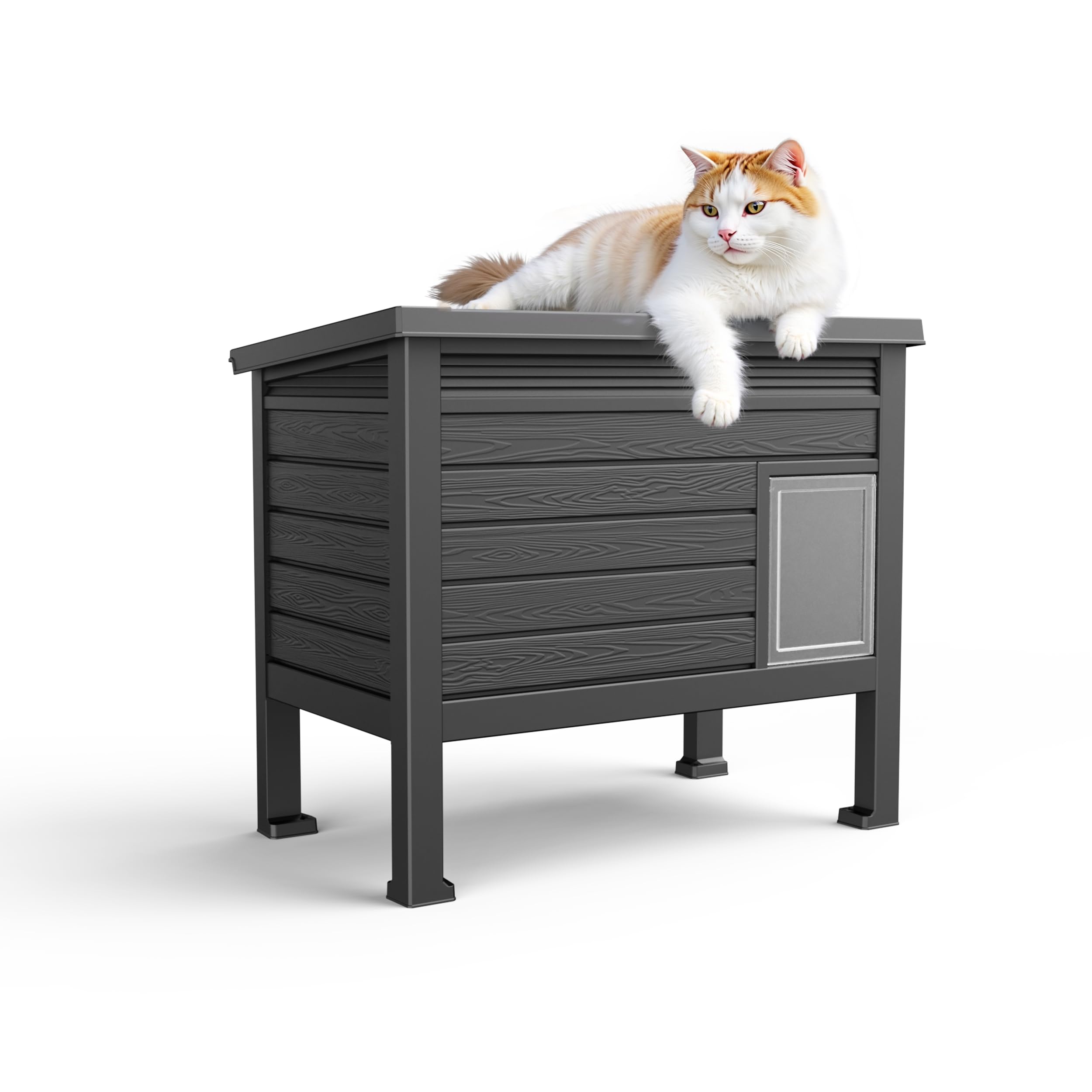 DRATO Outdoor Cat House,Weatherproof Feral Cat Shelter with Raised Floor,Warm,PP Material,Outdoor Feral Cat House for Cats and Small Animals,with Door