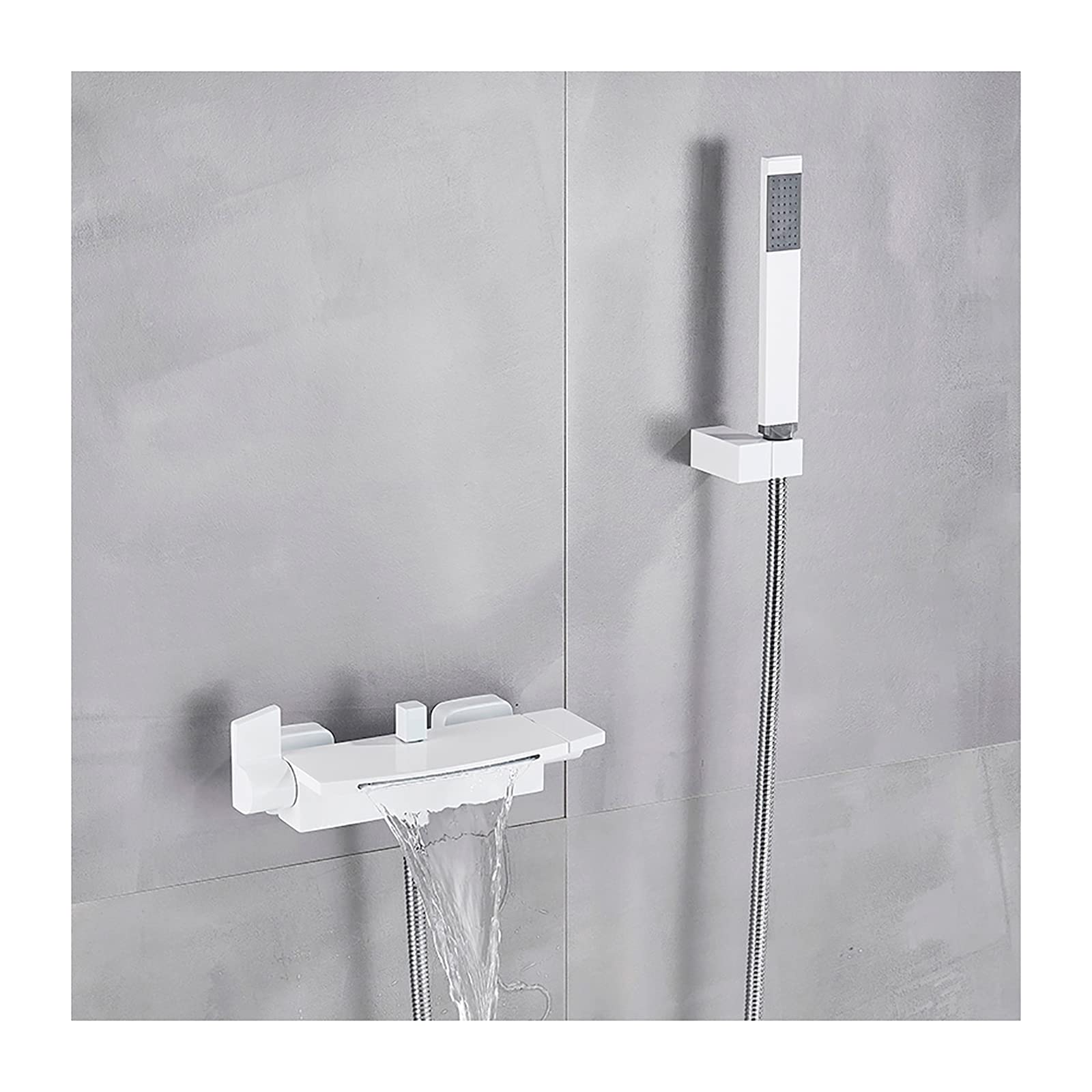 GLJTUO Tub Faucet Waterfall Bathtub Faucet Wall Mounted Tub Filler Faucet Brass Tub Tap Dual Handle Filler Mixer Tap with Handheld Shower, Waterfall Spout,White,White