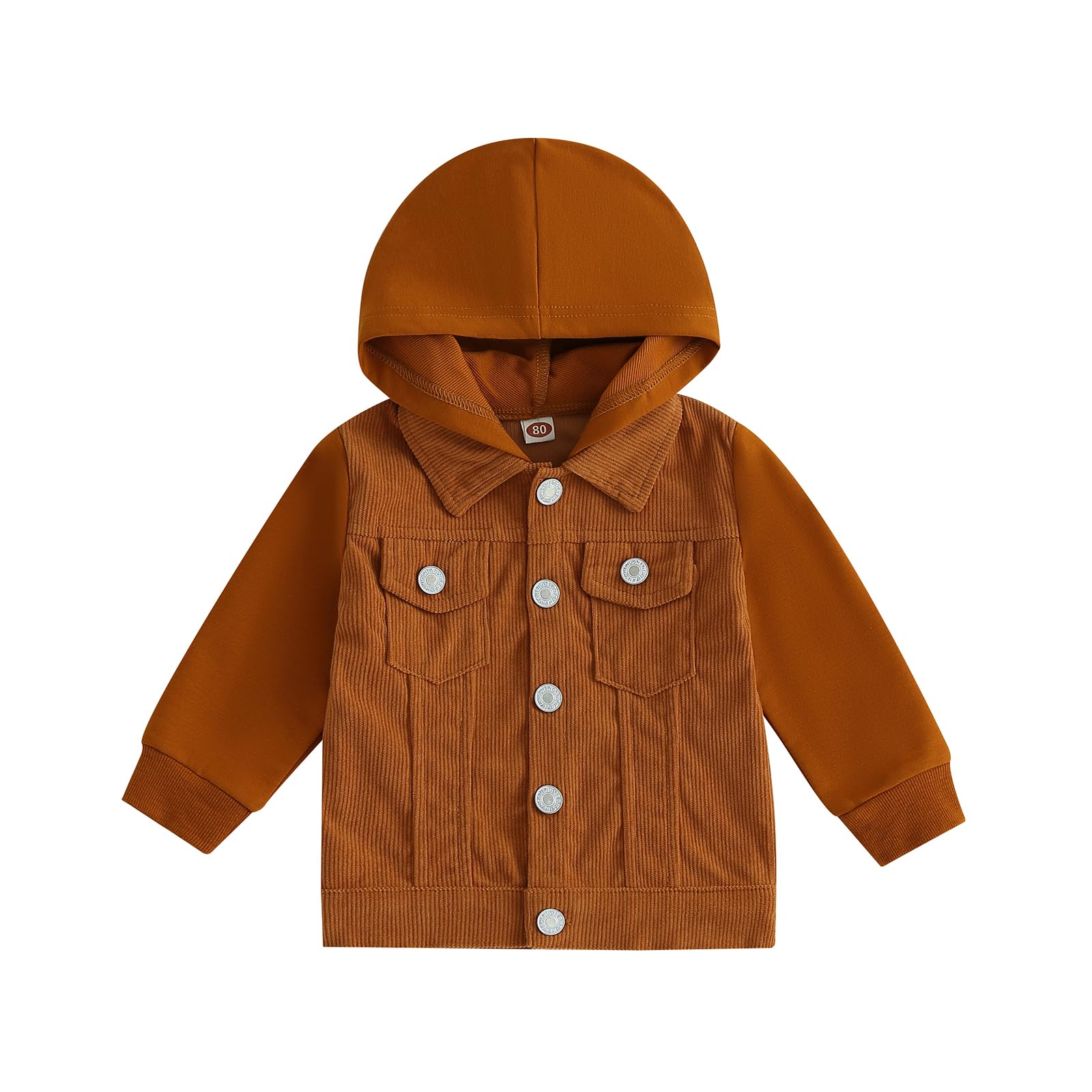 Lamuusaa Toddler Baby Boy Hooded Jacket Long Sleeve Button Down Shirts Tops Corduroy Casual Outwear Fall Clothes 6M-4T (Brown, 18-24 Months)