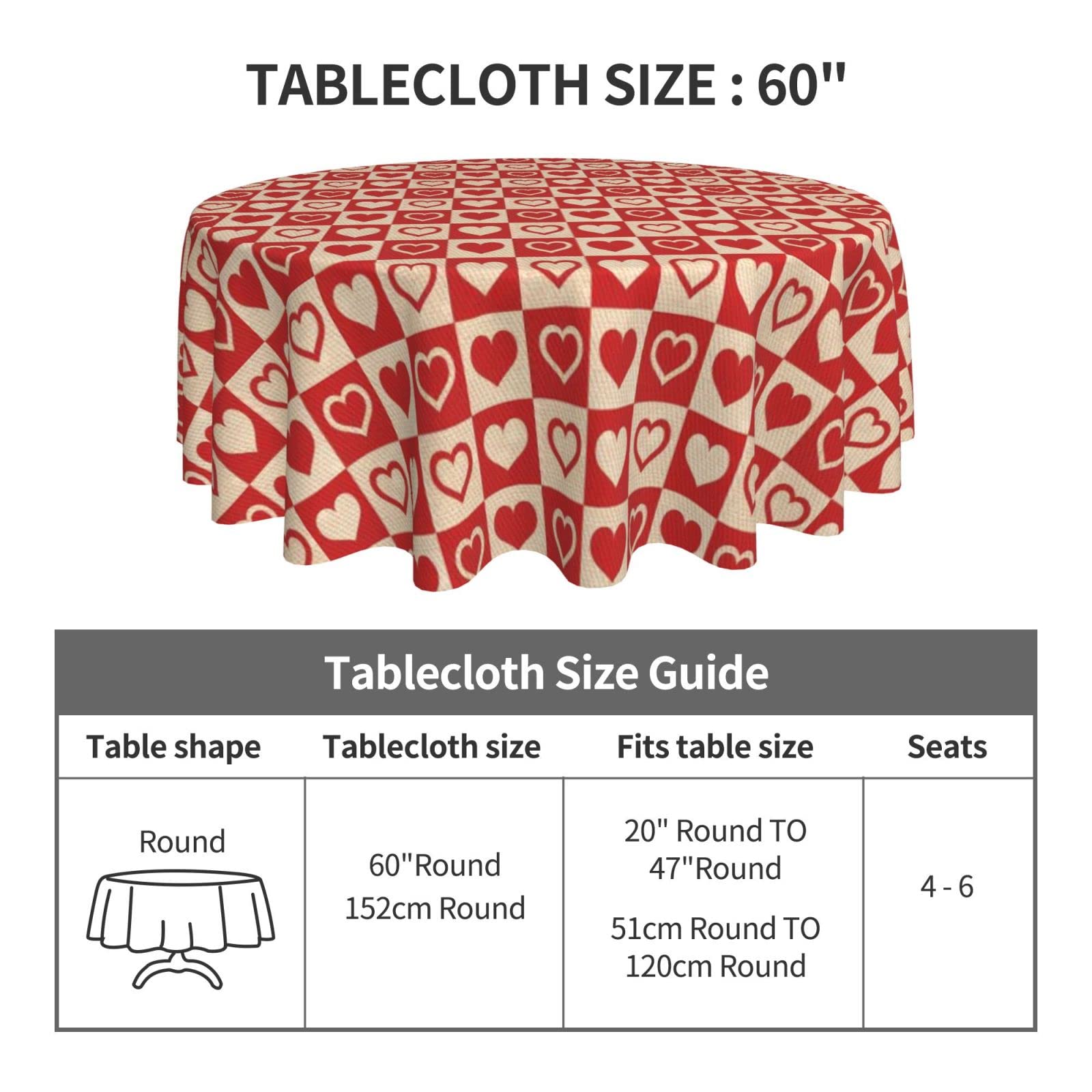 Sunshineyan Mantel De San Valentín Cuadrado De 60x60 Pulgadas, Rojo, Mantel A Cuadros Con Corazones, Resistente A Manchas, De Poliéster, Para Fiestas, Cocina, Comedor, Interior, Exterior