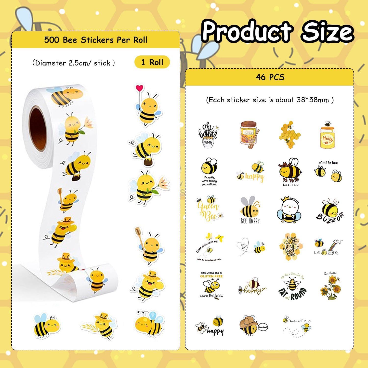 Rollo De Pegatinas 3D De Abejas - 46 Piezas para Niños, Decoración De Pared y Ventanas, Paquete De Fiesta De Dibujos Animados