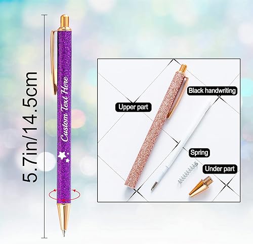 Miniatura 3 de Aolun Bolígrafos personalizados con nombre, bolígrafo con purpurina personalizable, bolígrafos retráctiles personalizados con mensaje de texto para