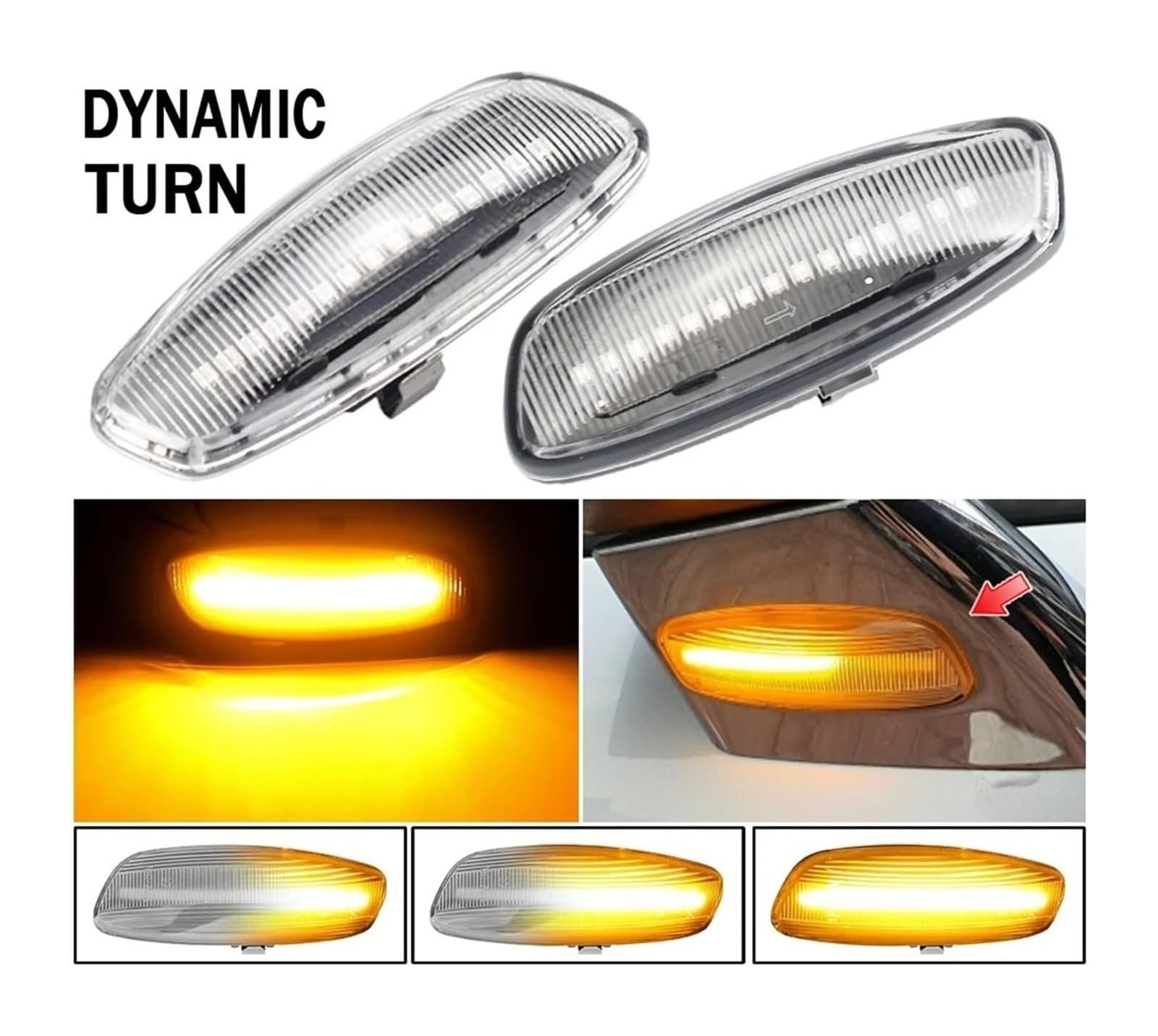 Signal Indicateurs lumières Pour Citroën C4 C3 C5 DS3 DS4 2 Pièces Feux Position Latéraux Dynamiques Clignotants Séquentiels LED(2PIECES Dynamic Crystal)