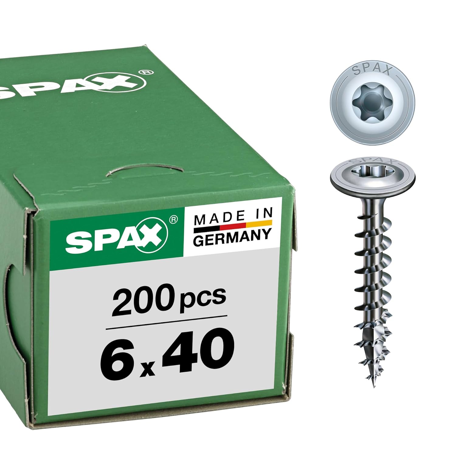 SPAX Wirox Hi.Force wood screw, diameter 6 mm, flat head, T-Star plus, cut tip 6 x 40 mm, pack of 200