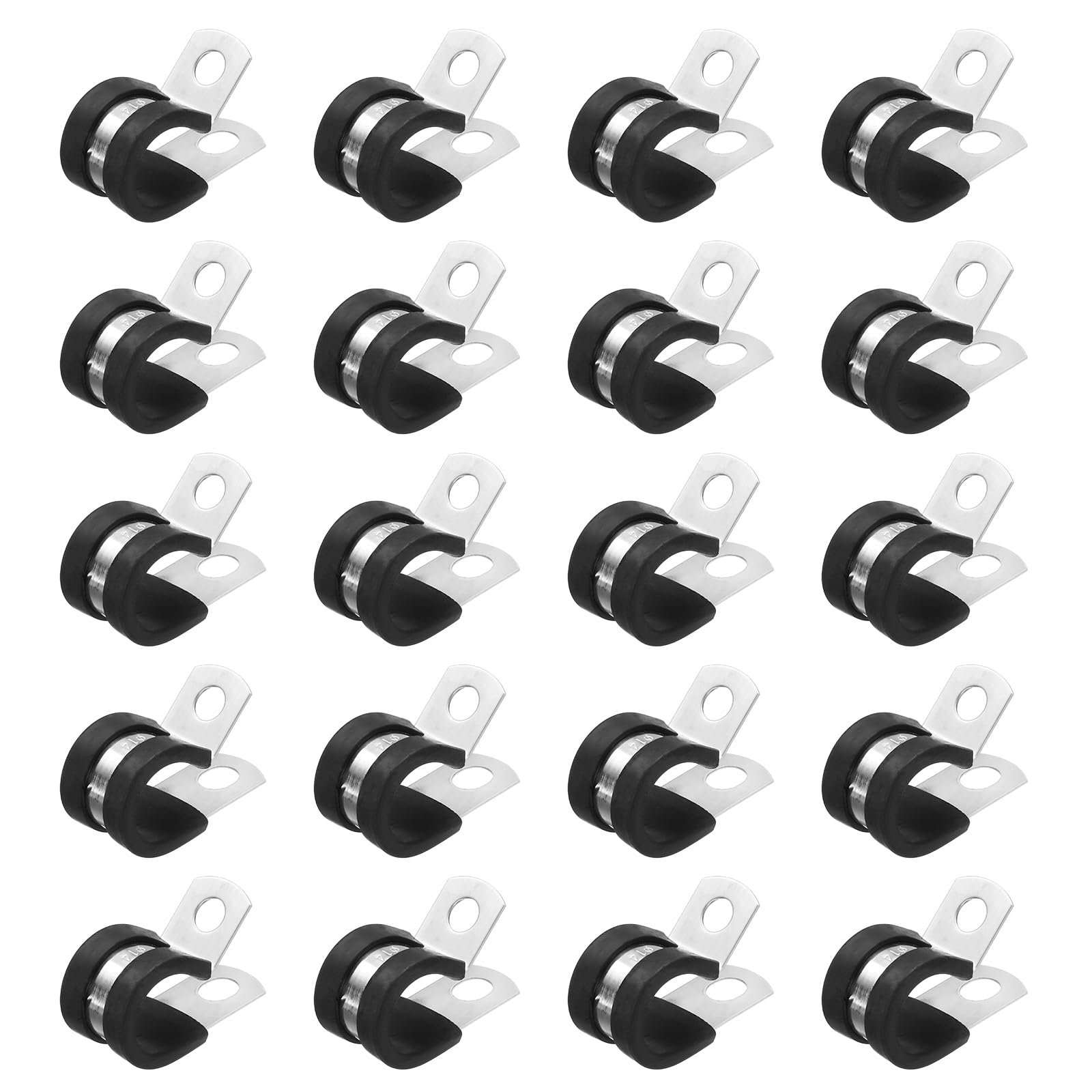 sourcing map 20pcs Stainless Steel Cable Clamp 9/16 Inch (14mm) Rubber Cushioned Conduit Clamps Wire Holder Strap Clips for Automotive Industrial Household Installation Pipe Wire