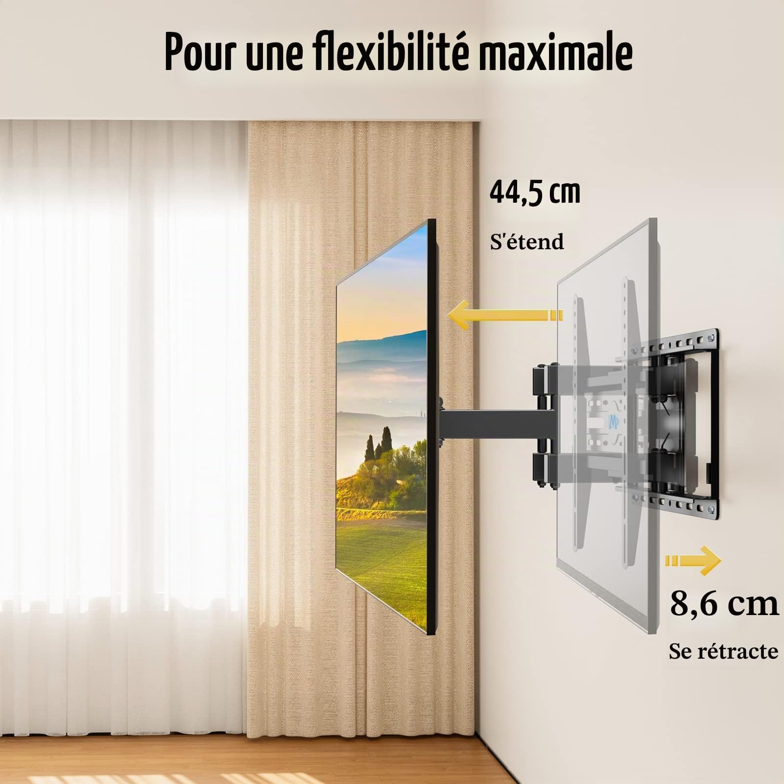 Mounting Dream Support mural TV pivotant et inclinable Support mural TV à bras double pour la plupart des téléviseurs LED, LCD, OLED, plasma 66-140cm (26-55 pouces) avec VESA 75x75-400x400mm jusqu'à