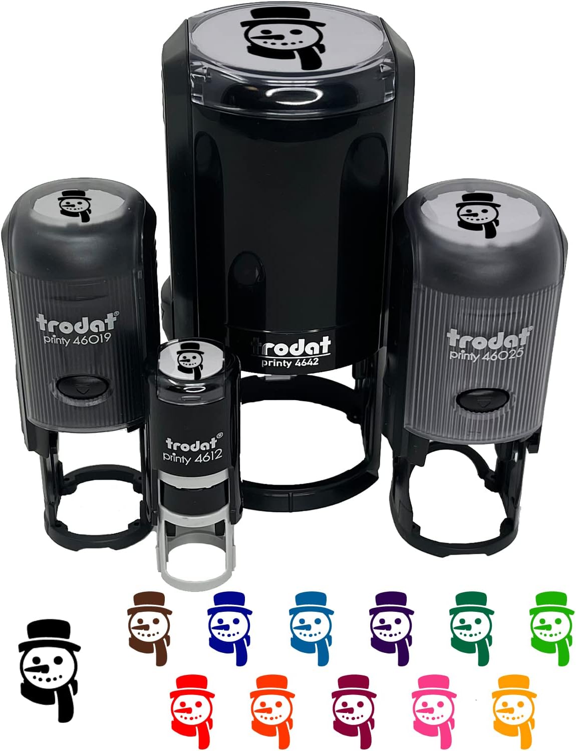 Snowman Face with Scarf Self-Inking Rubber Stamp Ink Stamper for Stamping Crafting Planners - 1-1/2 Inch Large - Red Ink