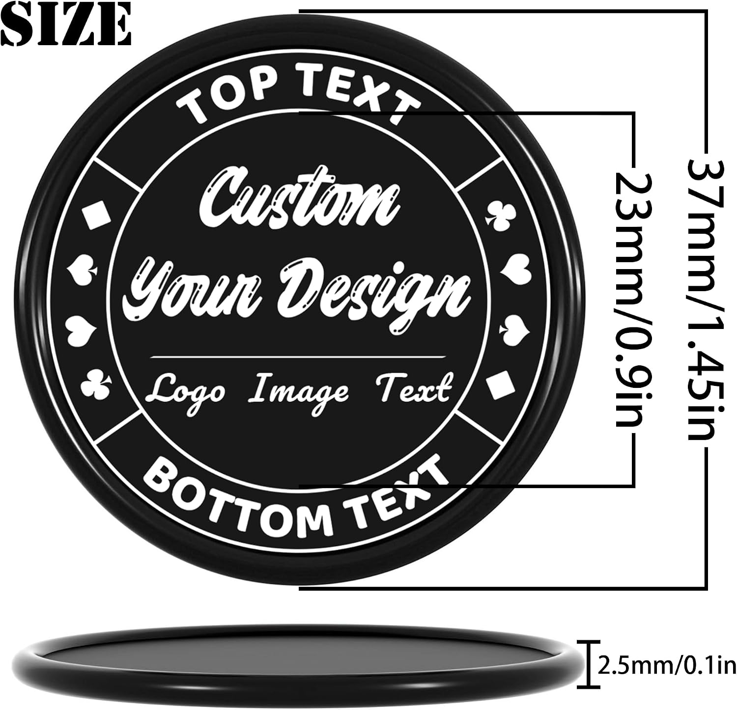 200 Custom Poker Chips, Drink Token Chips Personalized Your Own Logo, Image and Text, Double Sided Full Color Printing Custom Tokens for Bar, Party, Business Cards and Promotions