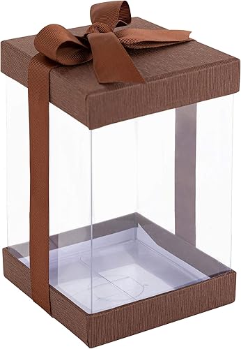 Hammont Cajas de regalo de plástico transparente (paquete de 6) cajas de panadería con base, tapa y cinta, para pasteles, pasteles, galletas,