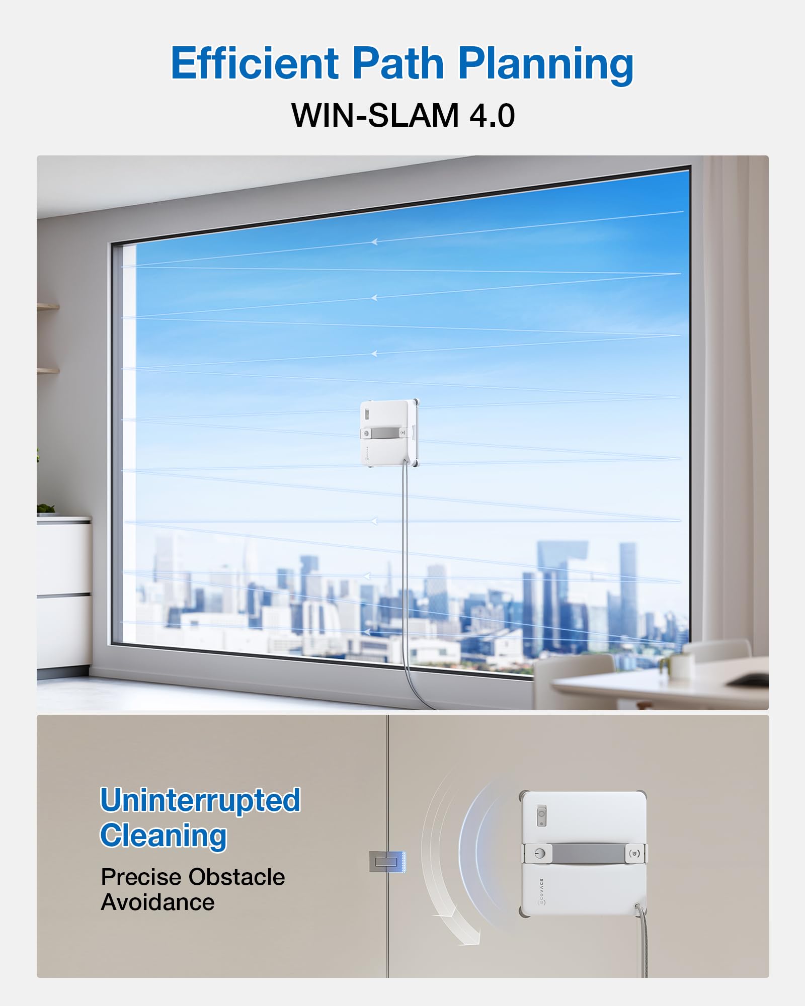 ECOVACS WINBOT MINI2 Robot de Limpieza de Ventanas, Robot Limpiador de Ventanas con 6 Modos de Limpieza Inteligentes, navegación Win-Slam 4.0, Limpiador automático de Cristales para Ventanas, Espejos
