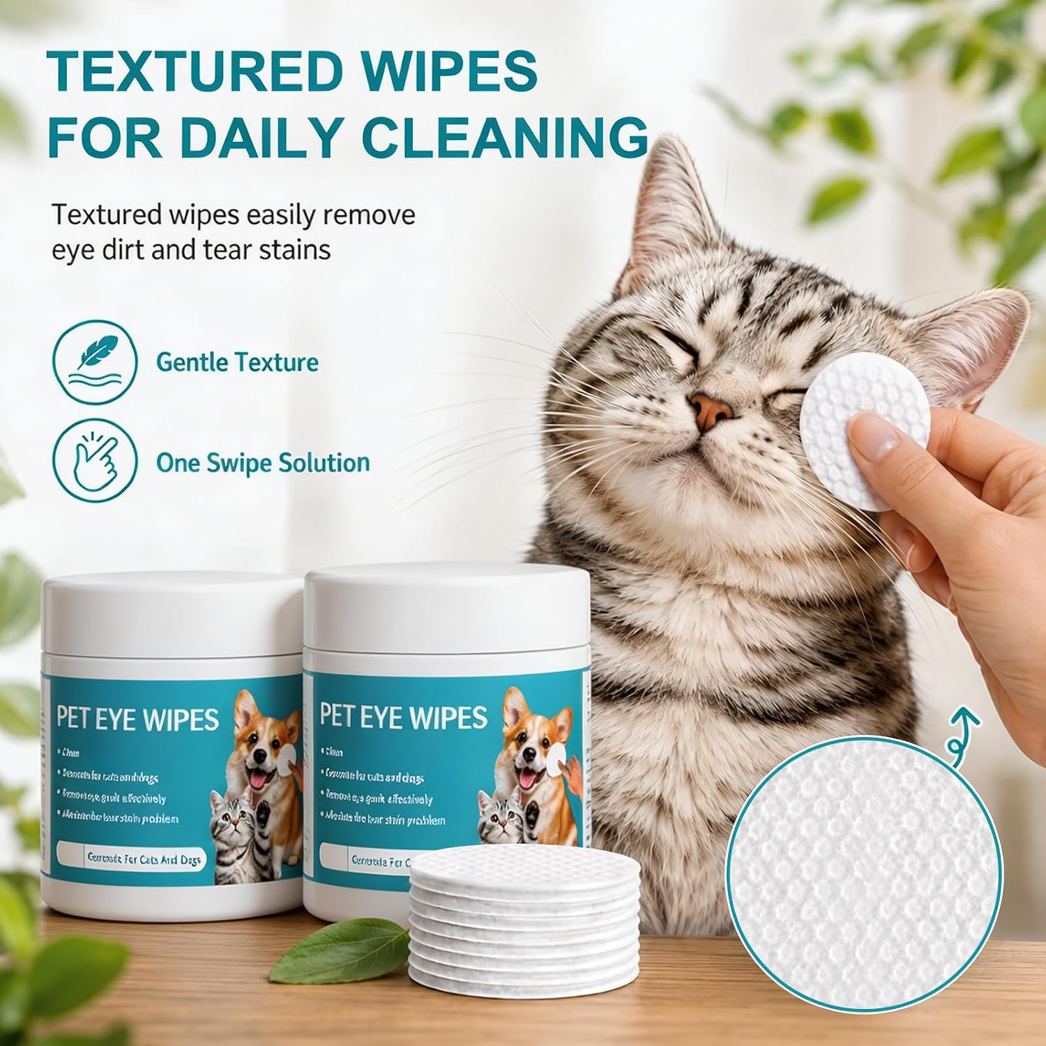 Dog Eye Wipes, Pet Eye Defense Wipes for Daily Cleaning, Tear Stain Remover with Chamomile & Aloe, Pre-Soaked Unscented for Sensitive Eyes, Gentle Texture (2Pcs) image 4