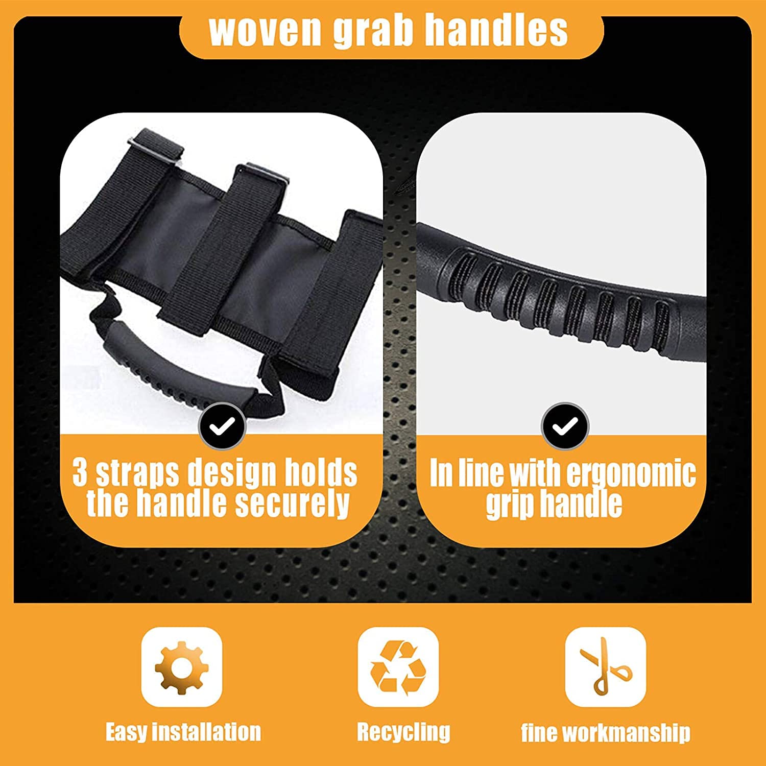 Maniglie Per Roll Bar Da 2 Pezzi Per Jeep Wrangler YJ, TJ, JK, JL E Gladiator JT – Resistente, 3 Cinghie, Nero