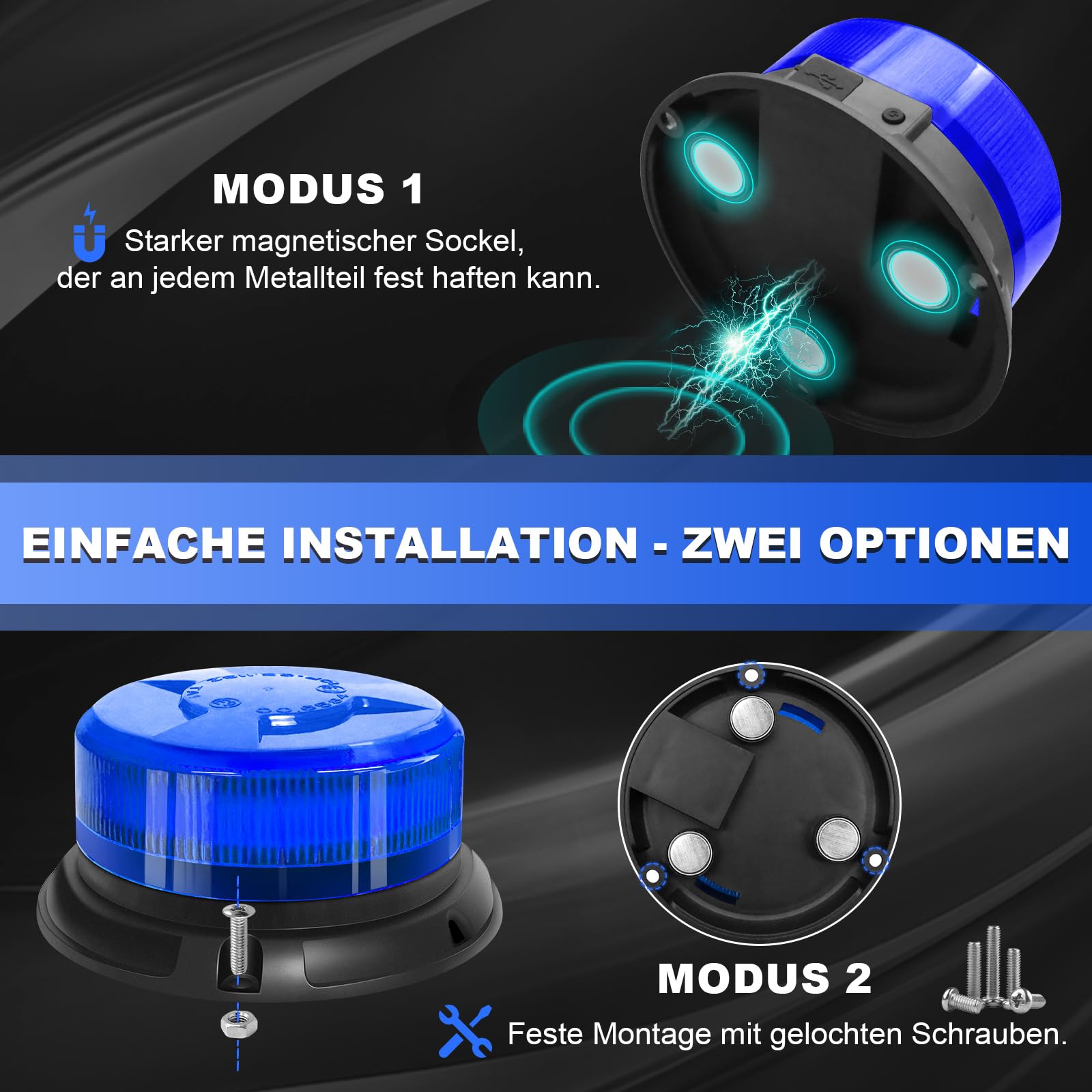 antom Rotativo Luz LED estroboscópica inalámbrico Con mando a distancia 12V-24V azul Luz de emergencia de magnético con tractores, carros de golf, UTV