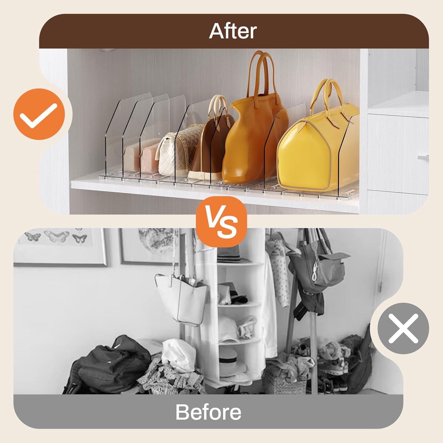 Purse Organizer for Closet, Adjustable Clear Handbag Storage Holder, Acrylic Purse Organizer for Closet Organization, Shelf Divider, Perfect for Bedroom, Living Room, Home - Image 4