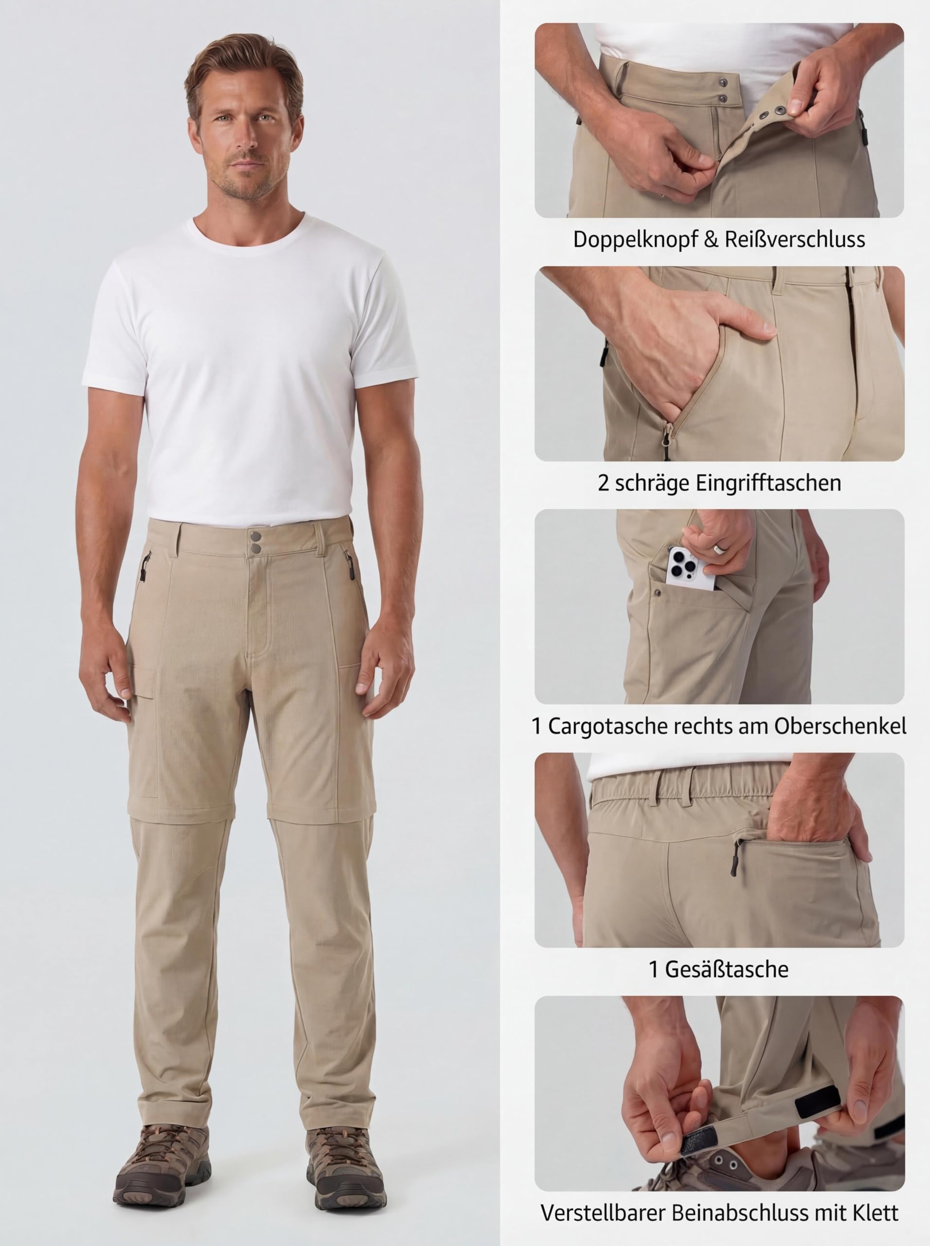 GymBrave Pantalon de Randonnée Homme Zip-Off, Léger et Respirant, Pantalon Outdoor Cargo avec Multiples Poches, Été, Trekking, Camping et Travail