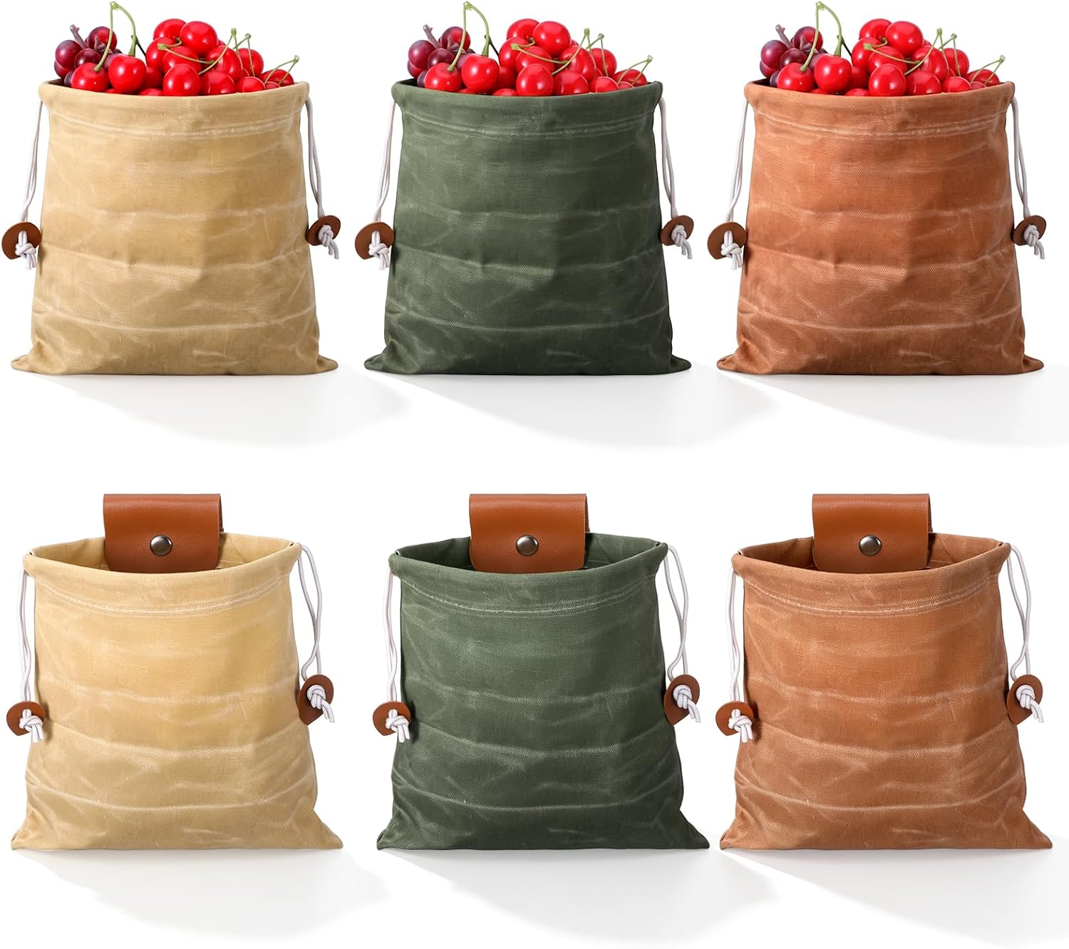 6 Pack Mushroom Hunting Foraging Bag Bushcraft Gear Leather Belt Pouch Set Waxed Canvas Outdoor Pouch for Camping, Hiking, and Tool Storage, 3 Colors