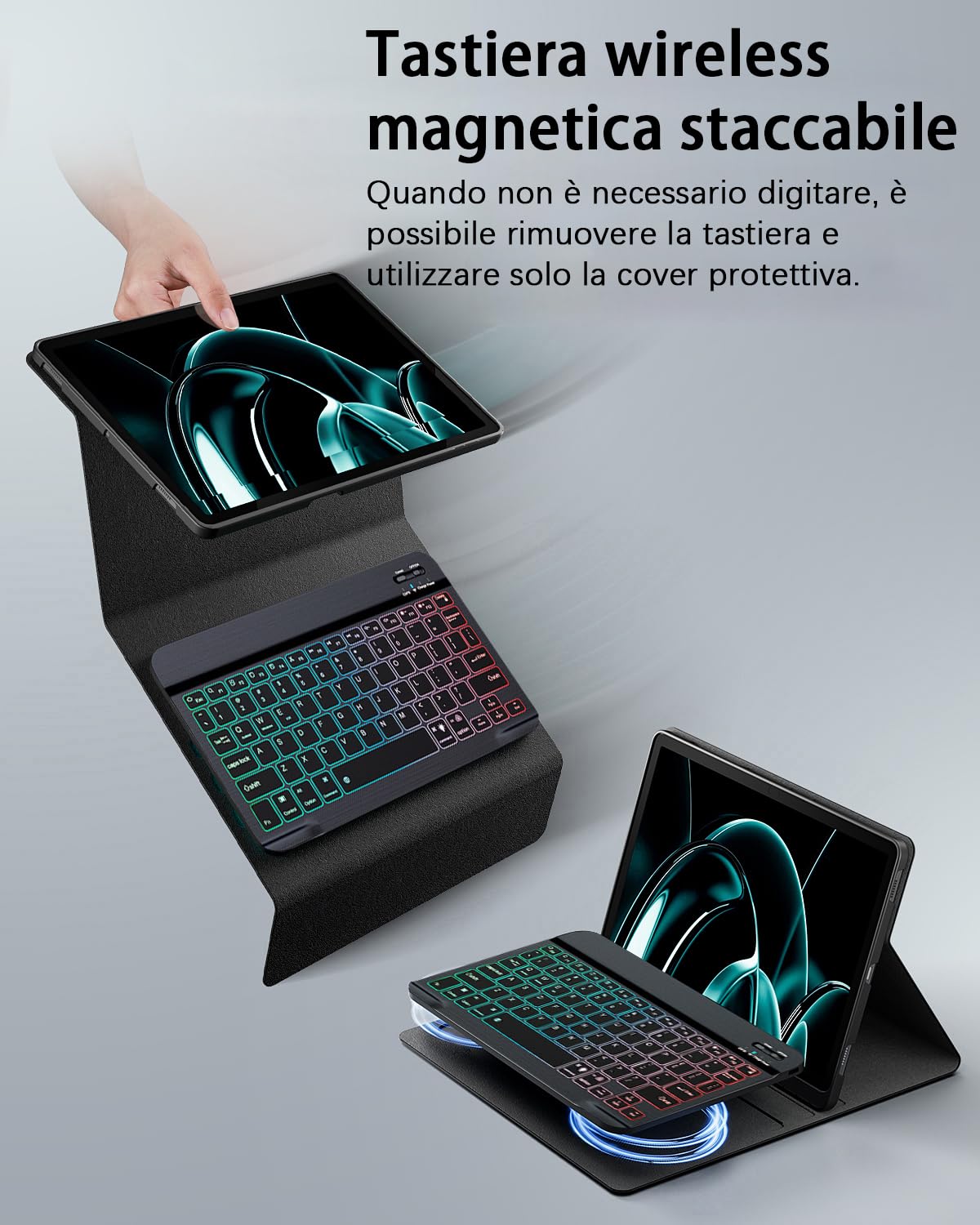Per Xiaomi Redmi Pad SE (2023) /Xiaomi Redmi Pad 2 (2025) 11 Pollici Cover Custodia Protettivar Con Wireless Bluetooth Italiano (QWERTY) Tastiera Retroilluminati e Mouse Backlit Keyboard Case