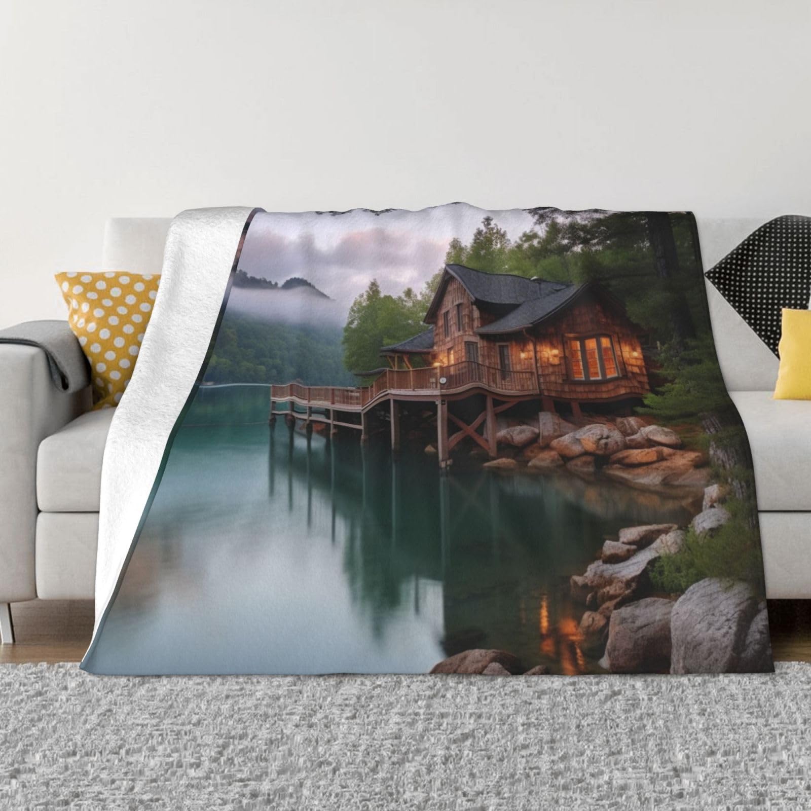 Couverture de canapé vue sur le lac pour vos soirées cocooning à la maison