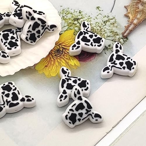 Vista 6 de YOKUSHI 10 cuentas focales de silicona de vaca negra para bolígrafos, llaveros y más