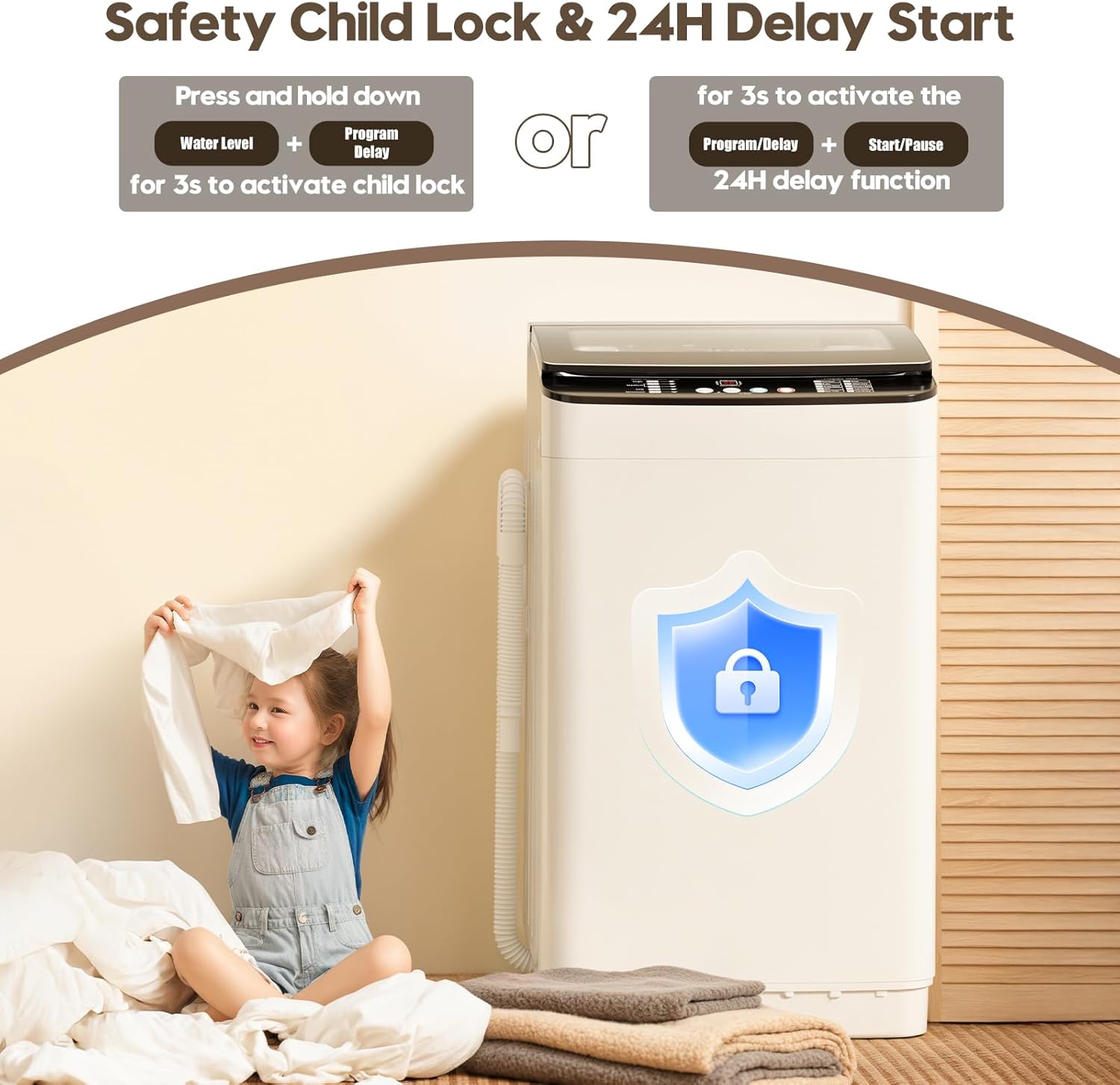 Auertech 28 lbs Portable Washing Machine, Fully Automatic Portable Washer with LED Display, 10 Wash Cycles, 5 Water Levels, 24H Delays, Top Load Washing Machine for Apartment, RV, ...