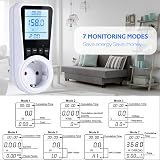 Vinabo Electric Consumption Meter,Current Consumption Power Meter,16A/3680W Italian Power Meter with LCD Screen,7 Monitoring Modes,Overload Protection - 2