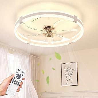 NIORSUN 60cm Ceiling Fan with Lights & Remote, 3 Colours Ceiling Fans Lamp, 5000LM Dimmable LED, 6 Speeds & Timer Ultra-Quiet Modern Fan Light for Bedroom Living Room Kitchen White [Energy Class E]