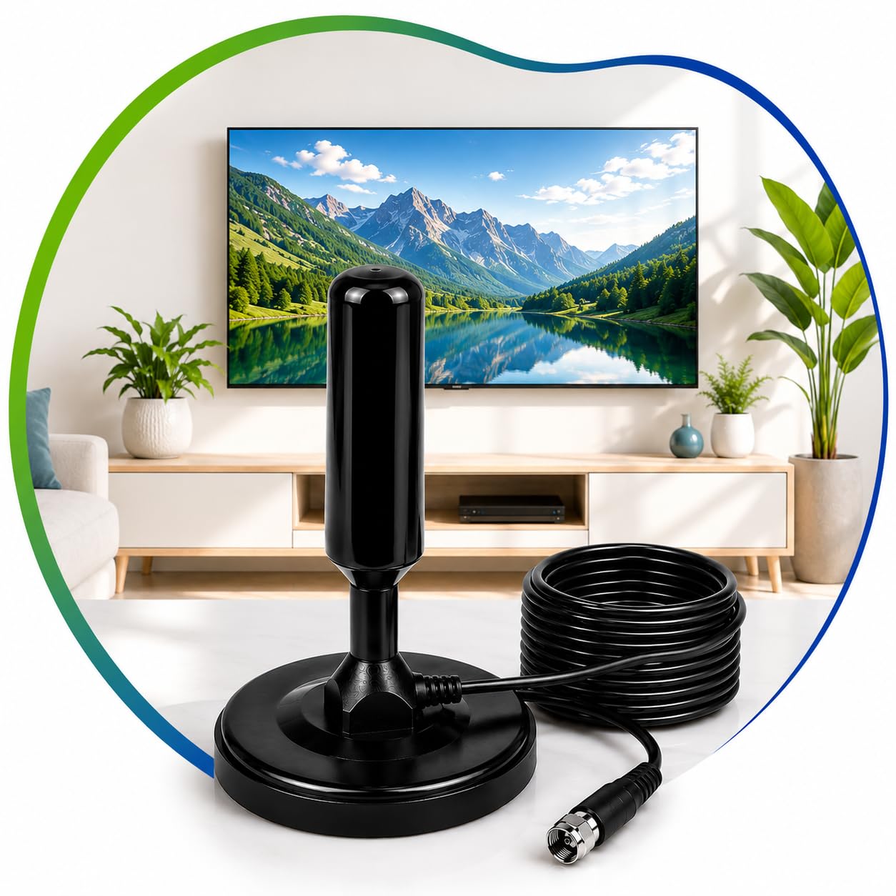Antena Digital 4k Smart Tv Full Hd Amplificada Interna E Externa Cabo 5 Metros Base Imã -