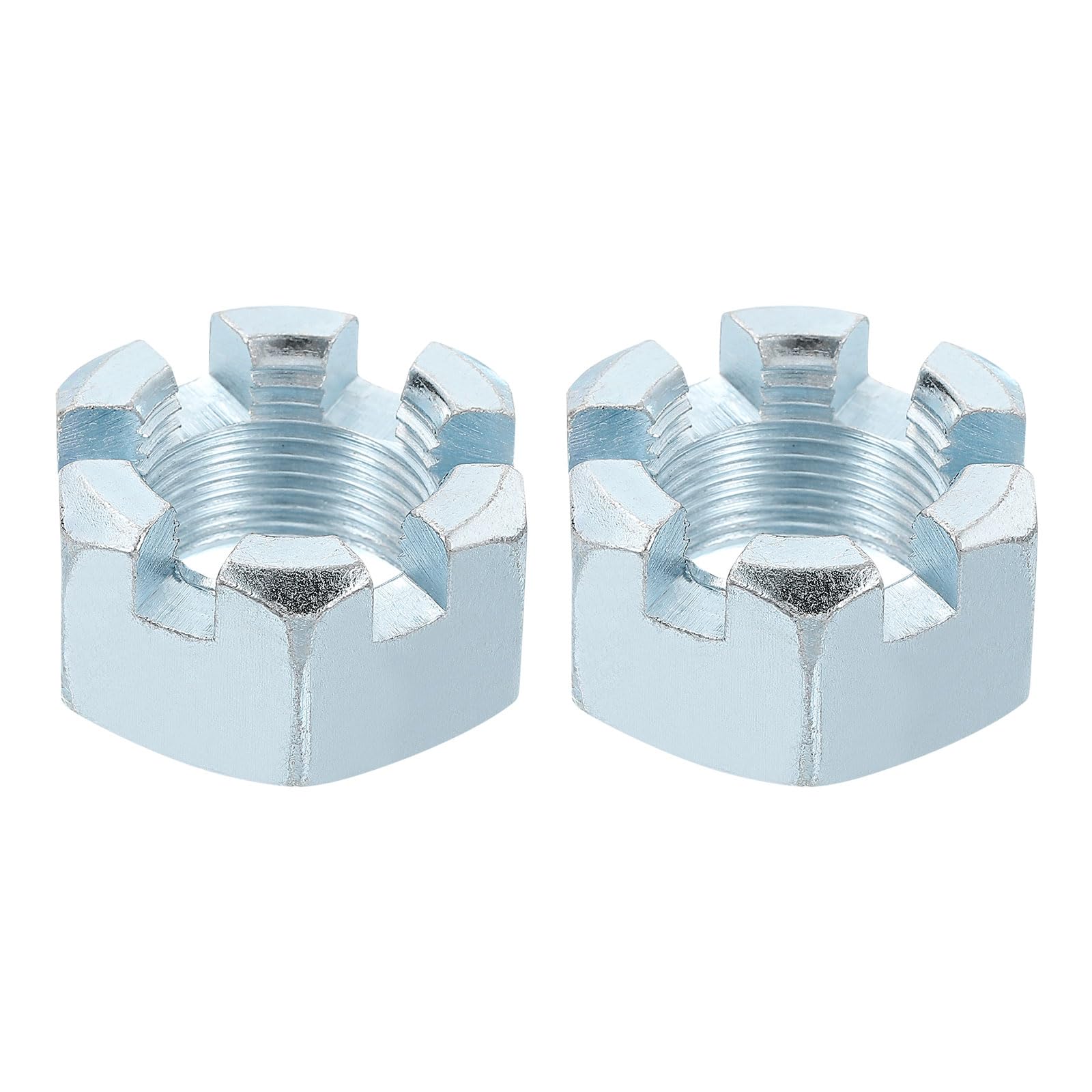uxcell 1"-14 Hexagon Slotted Nut, Grade 6.8 Zinc-Plated Carbon Steel Hex Nuts Good for Machinery Repairing, Silver, 2Pcs