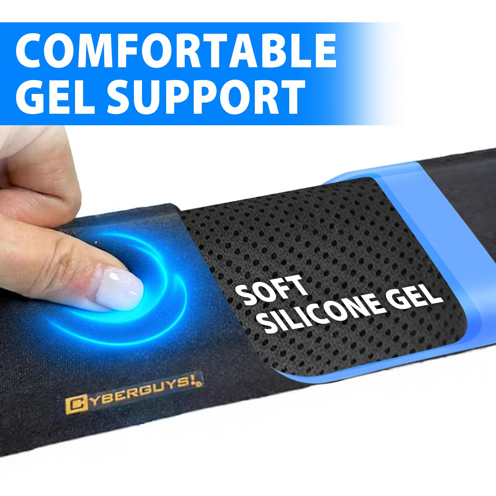 Cyberguys! Ergonomische Maus-Handgelenkauflage, Silikon-Gel-Handgelenkpolster für Maus, weiche Lycra-Oberfläche, Handgelenkstütze, Mauspad, rutschfeste PU-Basis, bequeme Gel-Handgelenkstütze für