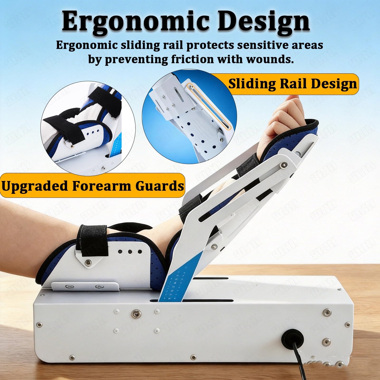 Dispositivo elettrico per la riabilitazione dell'articolazione del gomito 48W, Supporto ergonomico per l'avambraccio,binario scorrevole, -5°-145° per allenamento della mobilità post-operatoria