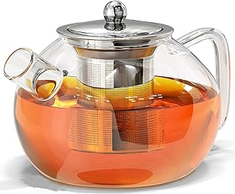 KHOLAD Glass Teapot with Infuser Kettle for Loose Leaf & Blooming Tea Stovetop & Microwave Safe Borosilicate Glass 1 Litre Clear Tea Maker Pot with Removable Infusion (Pack of 1)