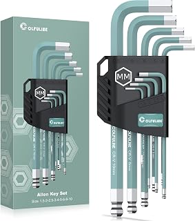 COLFULINE 9pcs Juegos de Llaves Allen Verde Hexagonales Métrico 1.5mm a 10mm, Largo Brazo 175mm con Cabeza Esférica para Montaje de Muebles, Reparación de Bicicleta