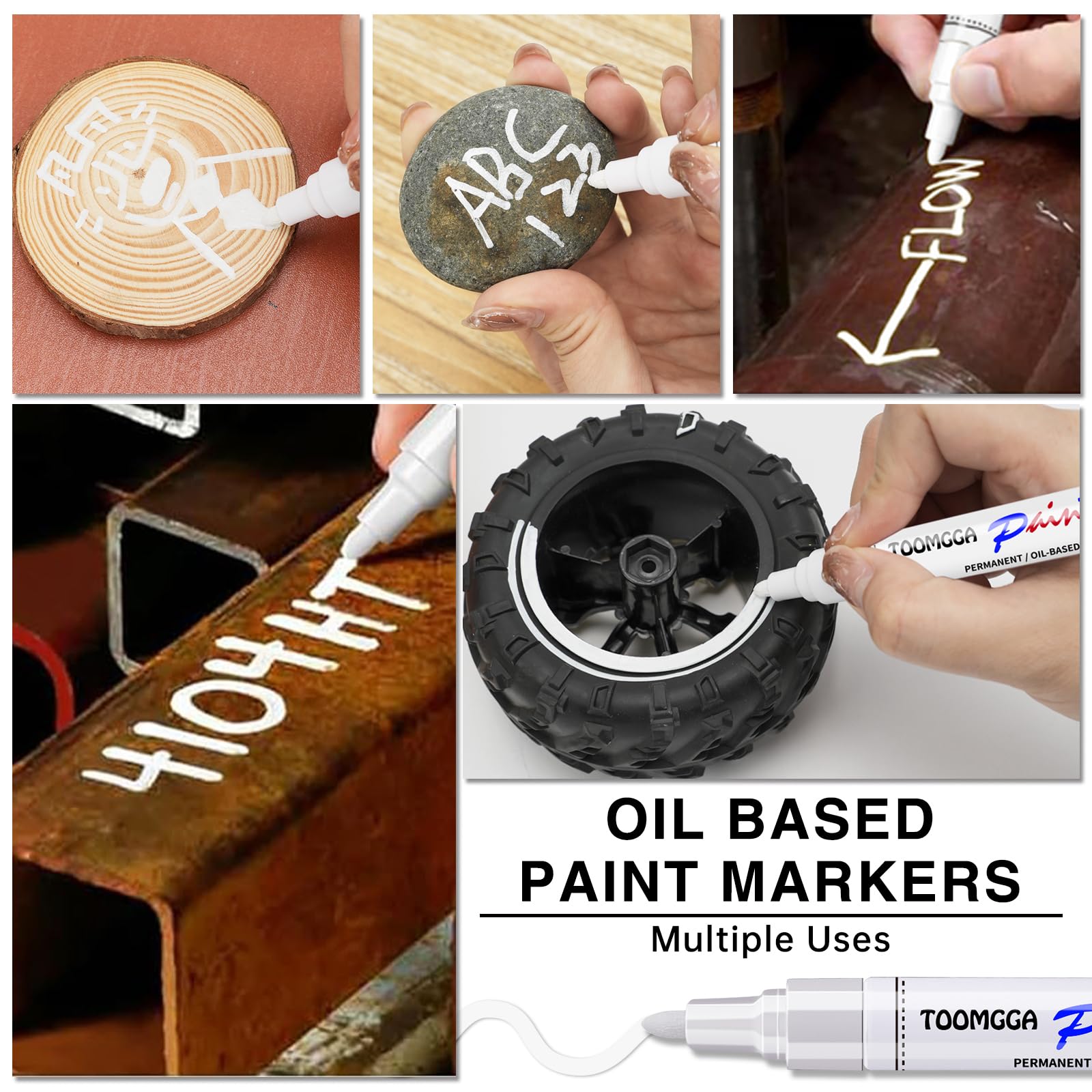 Rotuladores permanentes blancos y negros, paquete de 6 marcadores de pintura a base de aceite, punta media, bolígrafos de secado rápido para madera, metal, pintura de roca, tazas, lienzo, ropa
