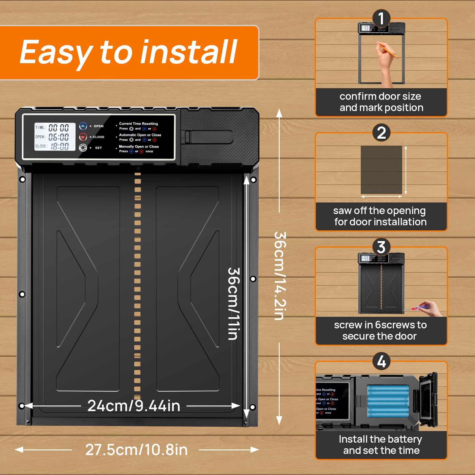Porte automatique de poulet Coop avec minuteur LCD - Auto alimenté par batterie, porte de maison de poulet en aluminium à l'épreuve des prédateurs, résistante aux intempéries, facile à installer