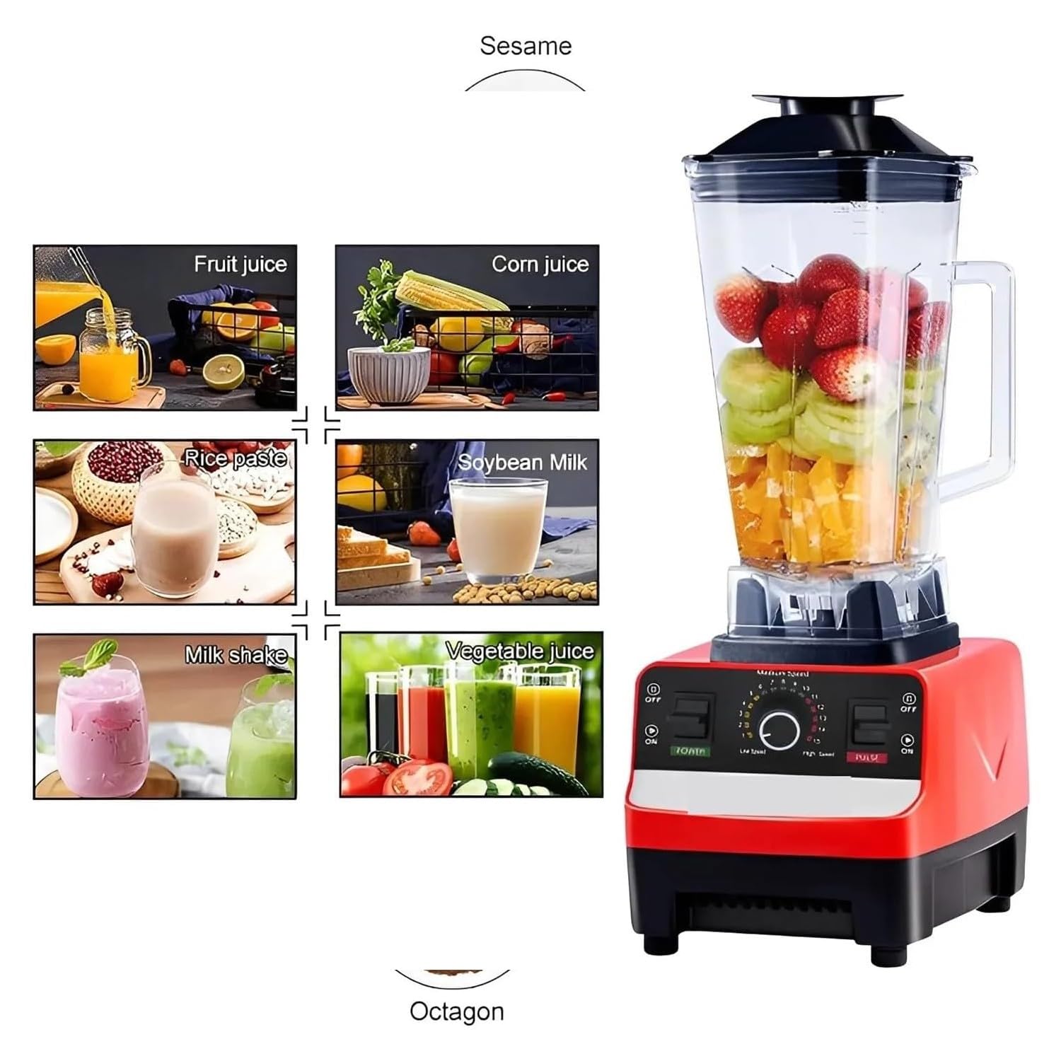 Blender do smoothie 4500W, Blender kuchenny z 2 kielichami do mielenia (2,5 l/750 ml), 15 prędkości, maks. 32000 obr./min, 8 ostrzy, robot kuchenny do koktajli, mrożonych napojów, lodu