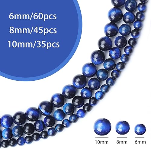Miniatura 3 de 35 cuentas de piedras preciosas de ojo de tigre azul natural de 0.394 pulgadas (0.394 in) con cristal curativo energético, cuentas redondas de