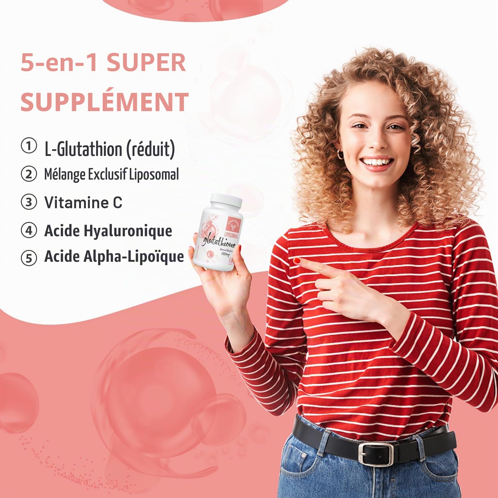 Glutathion Liposomal 1000 mg avec Vitamine C et Acide Hyaluronique – L-Glutathion Réduit, 120 Gélules, Sans Gluten, Sans OGM