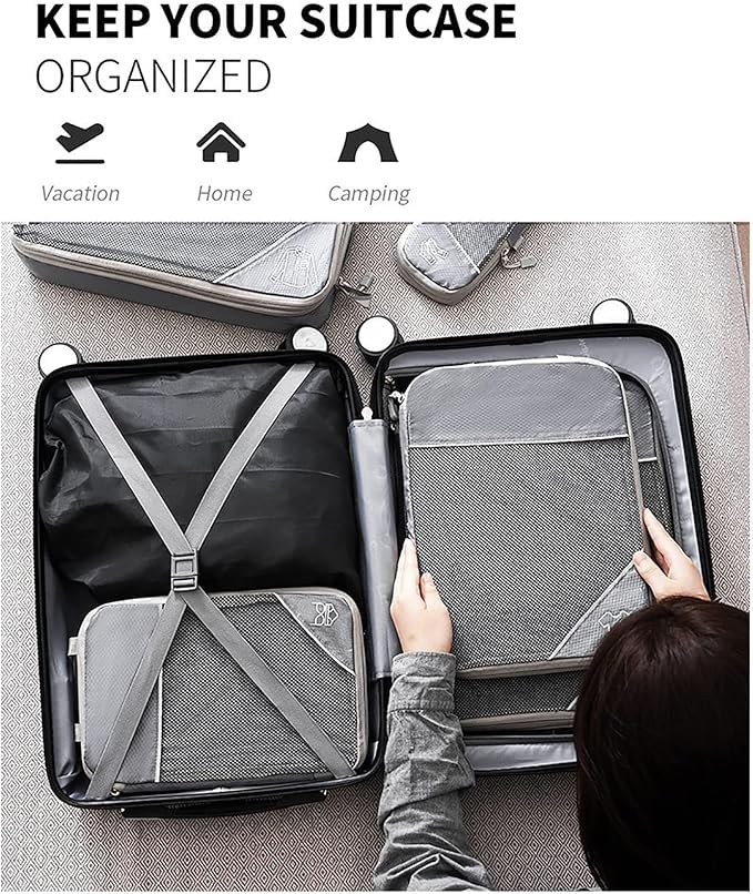 Simplify Living Compression Packing Cubes for Travel, Simplify Living Bags, 5 Set Compressible, Waterproof, Lightweight, Space-Saving Packing Cubes, Travel Essentials for Women and Men (Blue) 5