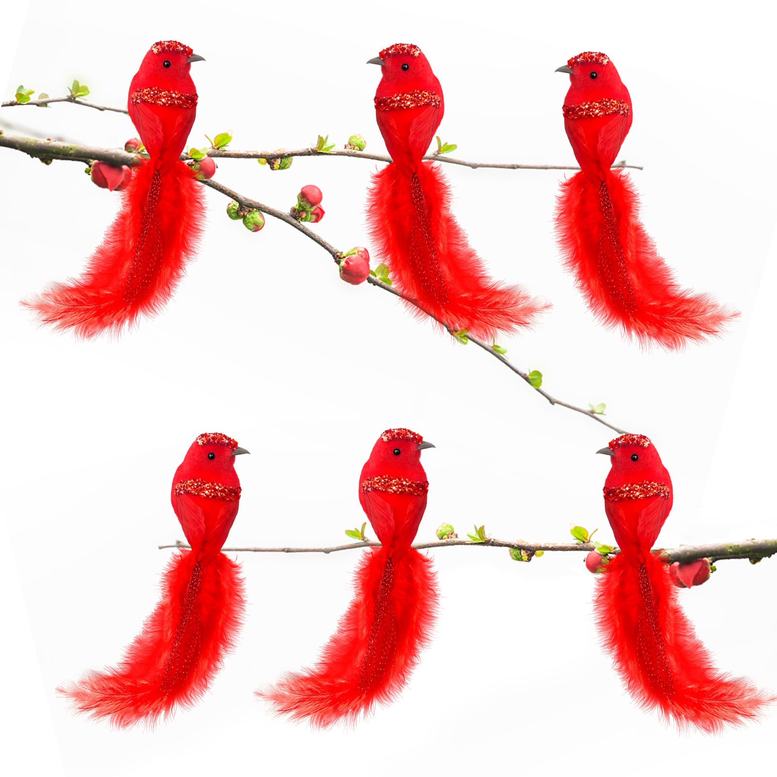 Lot De 6 Oiseaux Rouges Cardinaux Avec Pinces Pour Décoration De