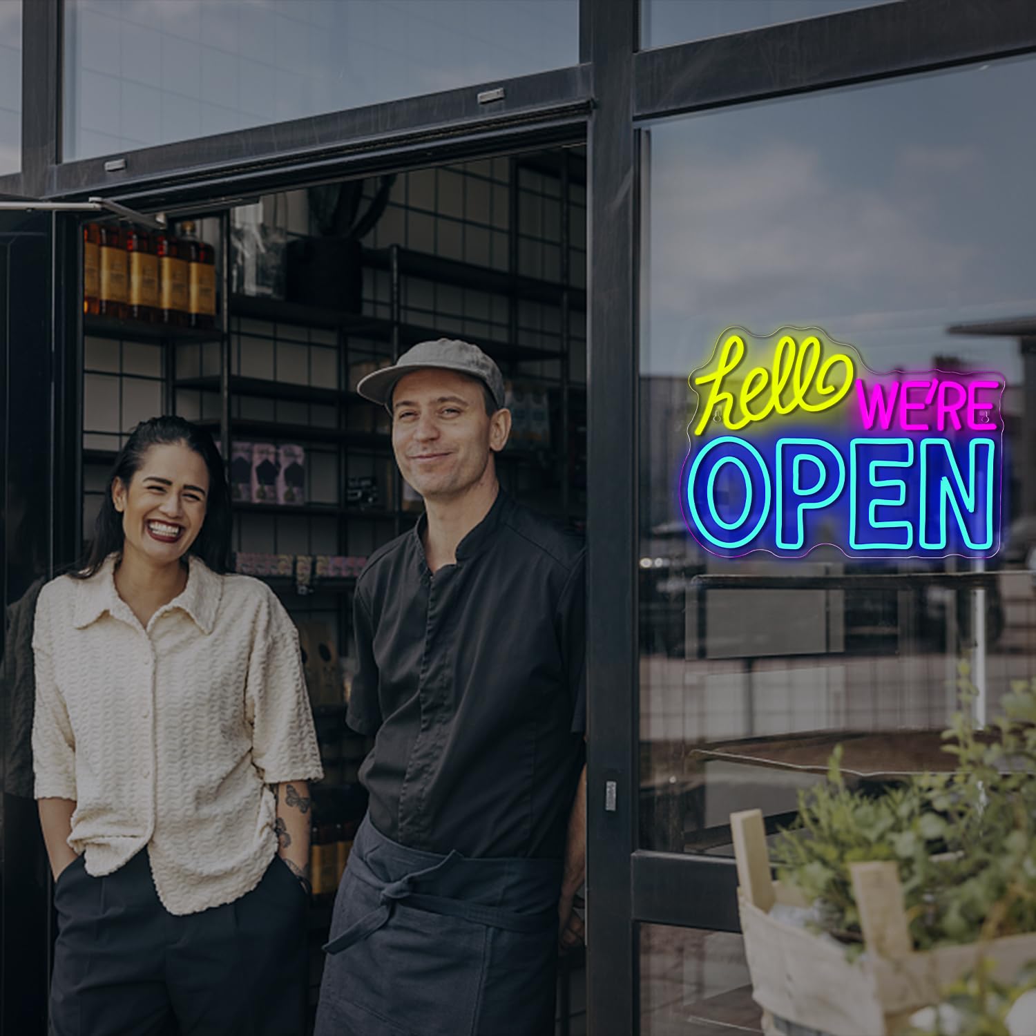 Ineonlife Open Neon Sign, luce led dimmerabile per decorazioni murali, insegne luminose al neon con USB, luci al neon blu, giallo e rosa Hello We're Open per bar, negozio, salone, hotel e caffè