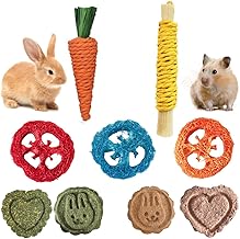OUDQFCJ 9 Pcs Chew Toys for Rabbits, Dwarf Rabbit Games for Hamster Toys Natural Molar Toys for Guinea Pigs, Rabbits, Hamsters